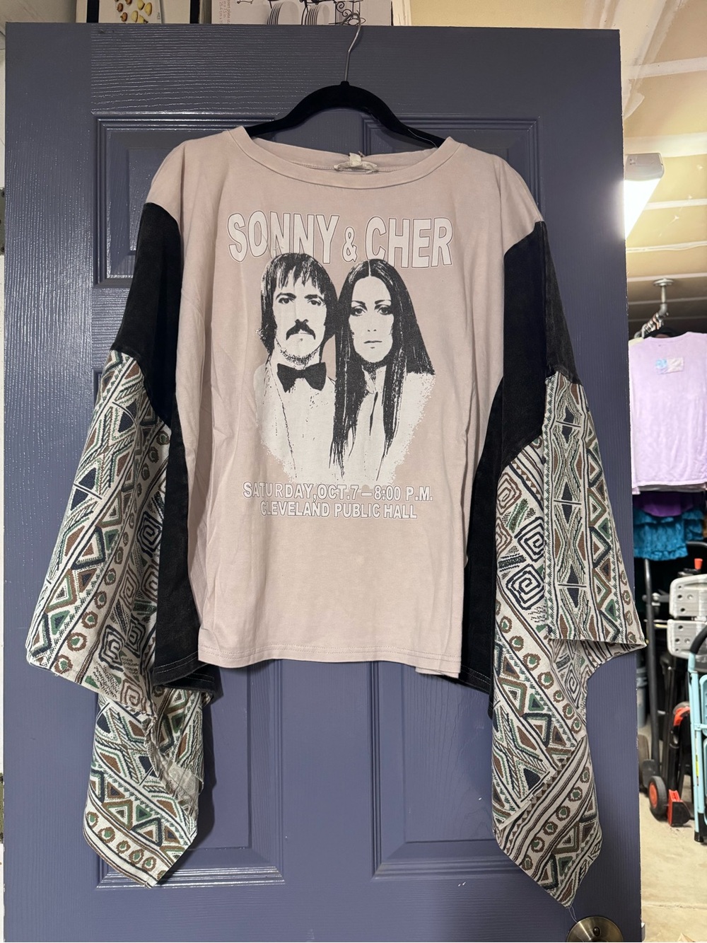 NWT Blue Velvet Sonny & Cher Concert Poncho Top Boho Aztec Sleeves L/XL Fits 2X - Picture 3 of 6